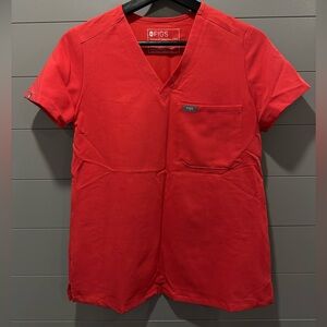 COPY - FIGS One Pocket Catarina Scrub Top in Neon Red